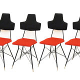 Italian Black & Red Dining Chairs, Set of 4