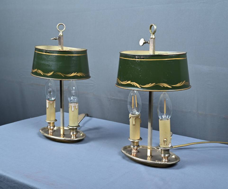 Pair of "Bouillotte" Lamps in Brass, Empire Style – Early 20th Century