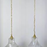 Pair of granite glass and brass pendant lights – poetic elegance