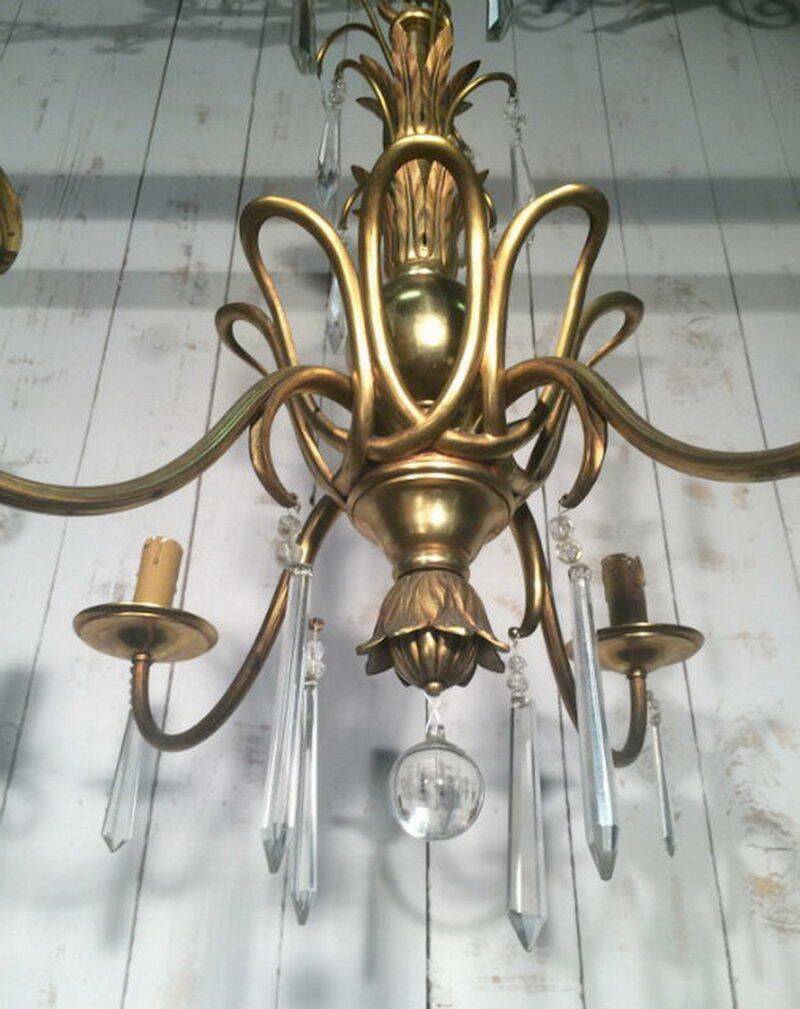 Bronze and crystal chandelier in the style of the Baguès house