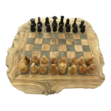 Olive wood chess games rustic finish handmade chessboard with drawer gift idea