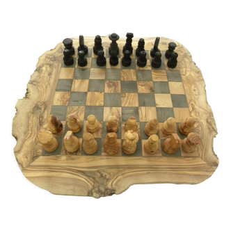 Olive wood chess games rustic finish handmade chessboard with drawer gift idea