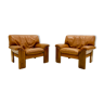 Pair of leather armchairs by Sapporo for Mobil Girgi, italy 1970s