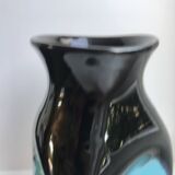 free-form design vase in black and blue ceramic from the 70s