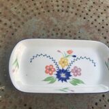 Rectangular cake dish in glazed ceramic, vintage floral pattern