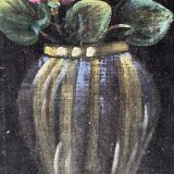 Vintage original velvet flower oil painting, pink flower still life art