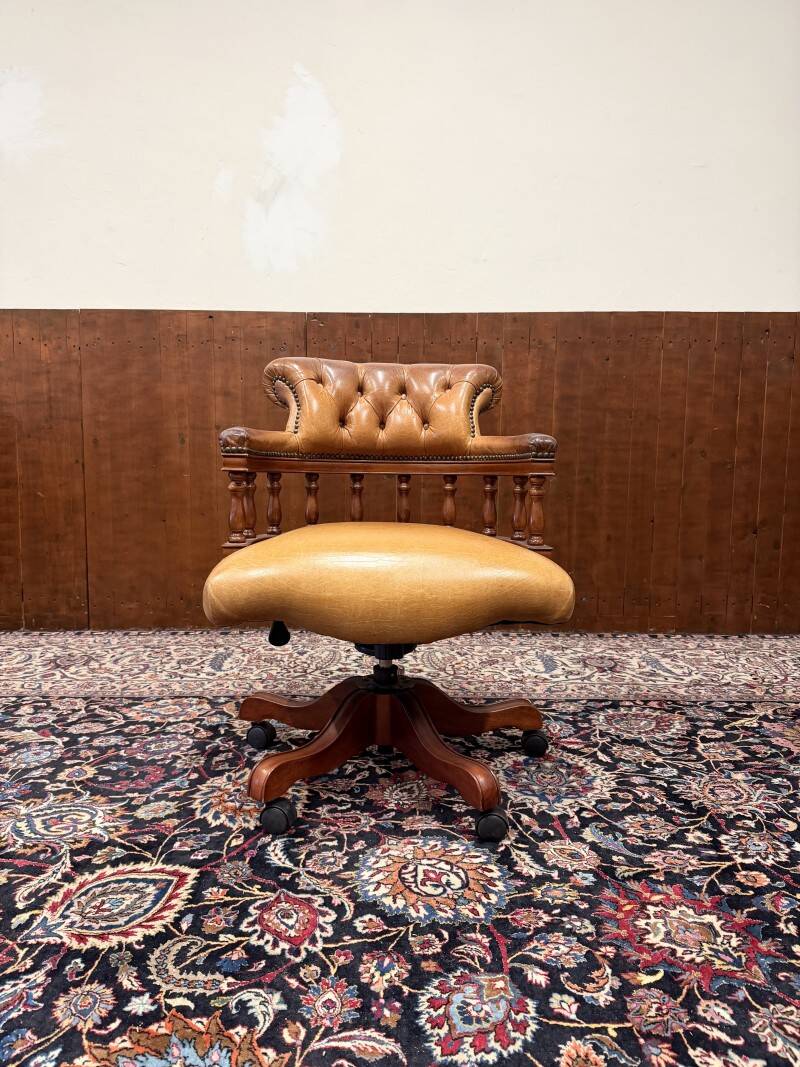 English Chesterfield Desk Chair Cognac
