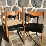 Set of 6 Danish chairs with black leatherette seats