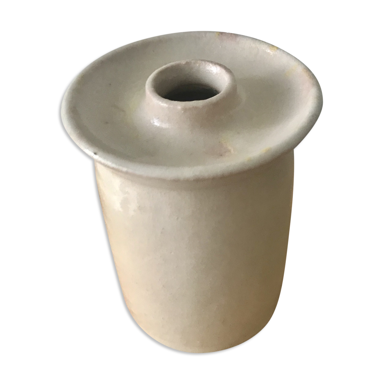 White enamelled sandstone candlestick