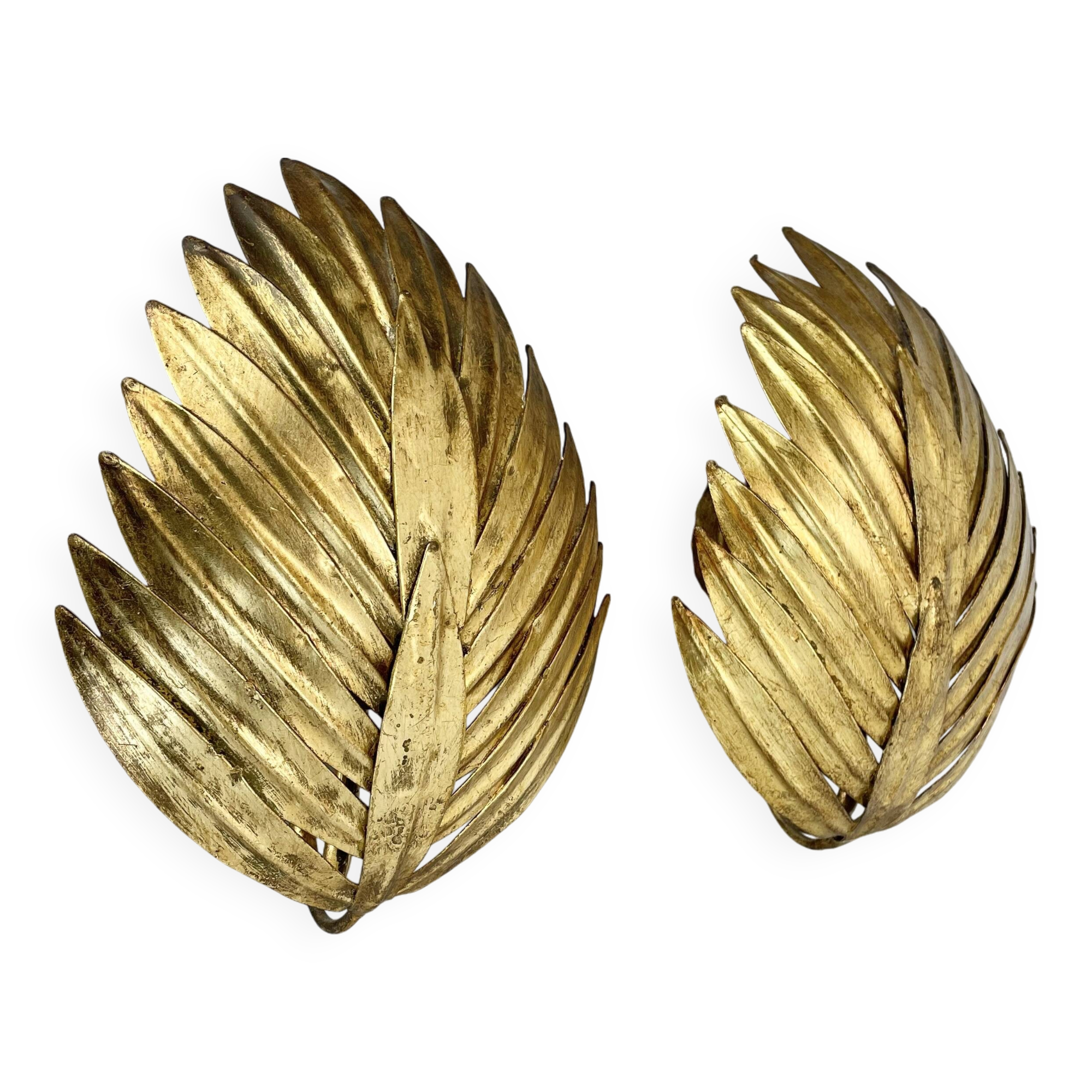 Set of 2 hans kögl style golden florentiner leaf wall light sconces, italy, 1980