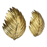 Lot de 2 appliques murales dorées à feuilles florentines de style hans kögl, italie, 1980