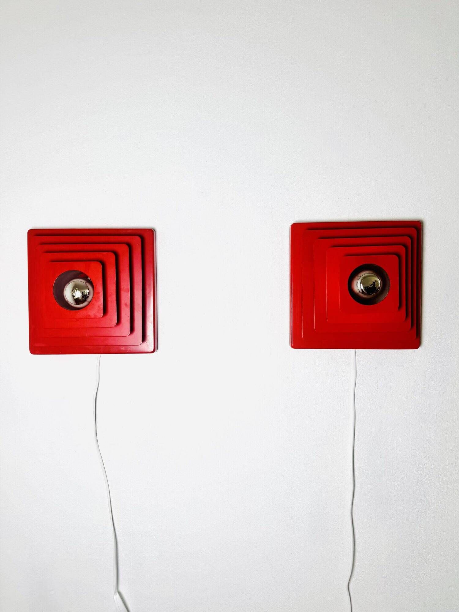 Multi-Layered Pyramid Wall Lamps In Red By Hustadt Leuchten, Germany 1970S
