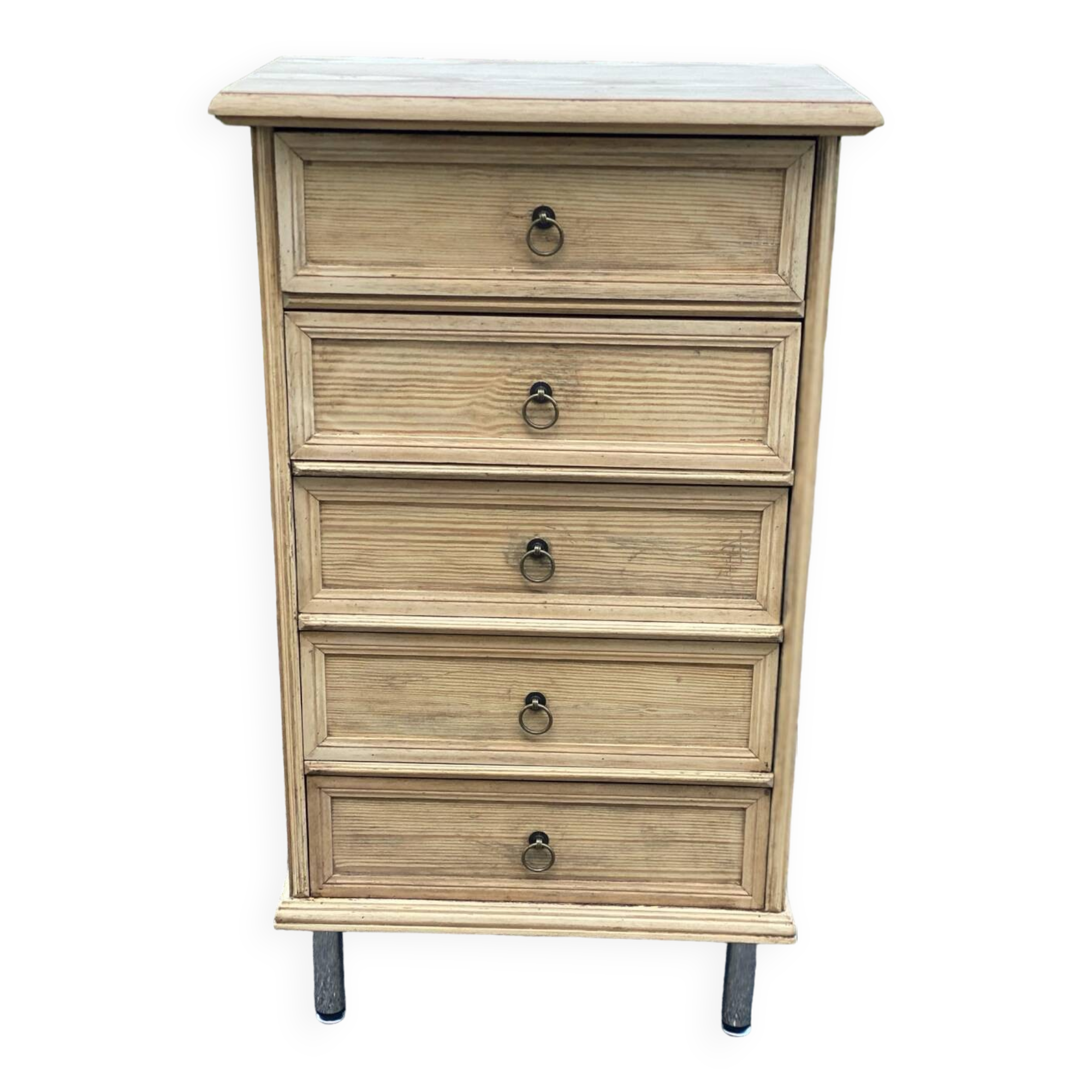 Chiffonnier 5 tiroirs en bois brut, restauré