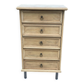 5-drawer chest of drawers in raw wood, restored