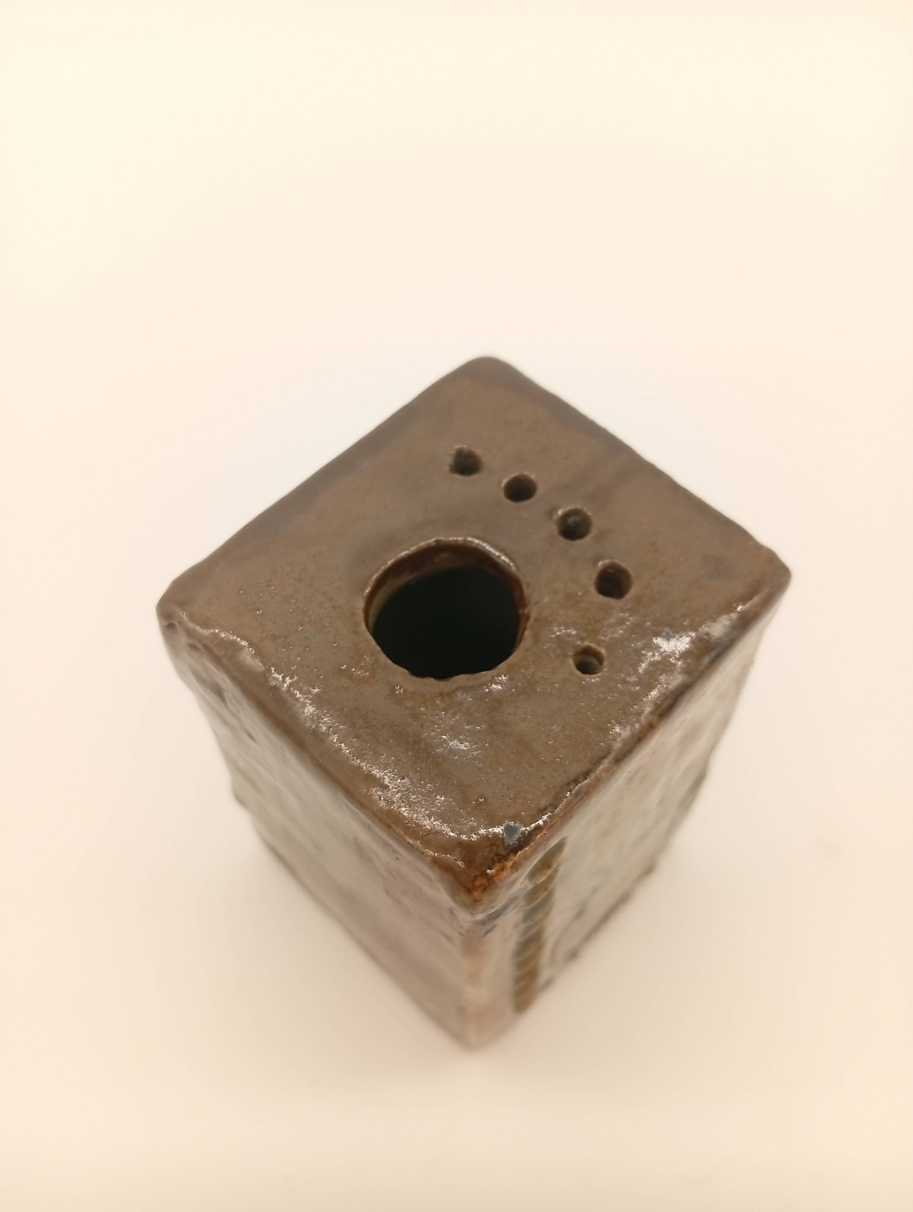 Vintage Ceramic Square Flower Vase Grès Pique Fleurs Scarified France 60