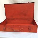 Red metal toolbox with handle