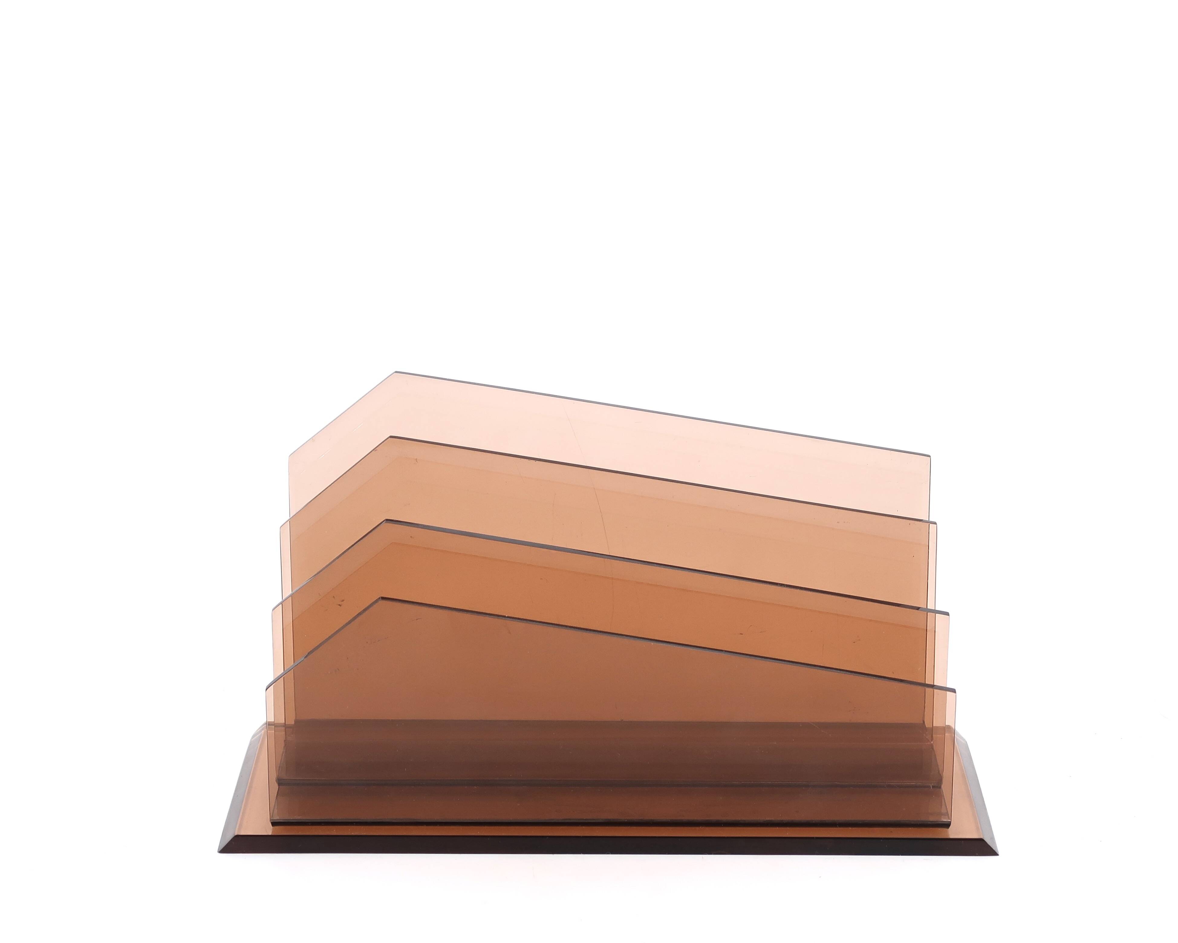 Mail holder in smoked brown plexiglass, 1970s
