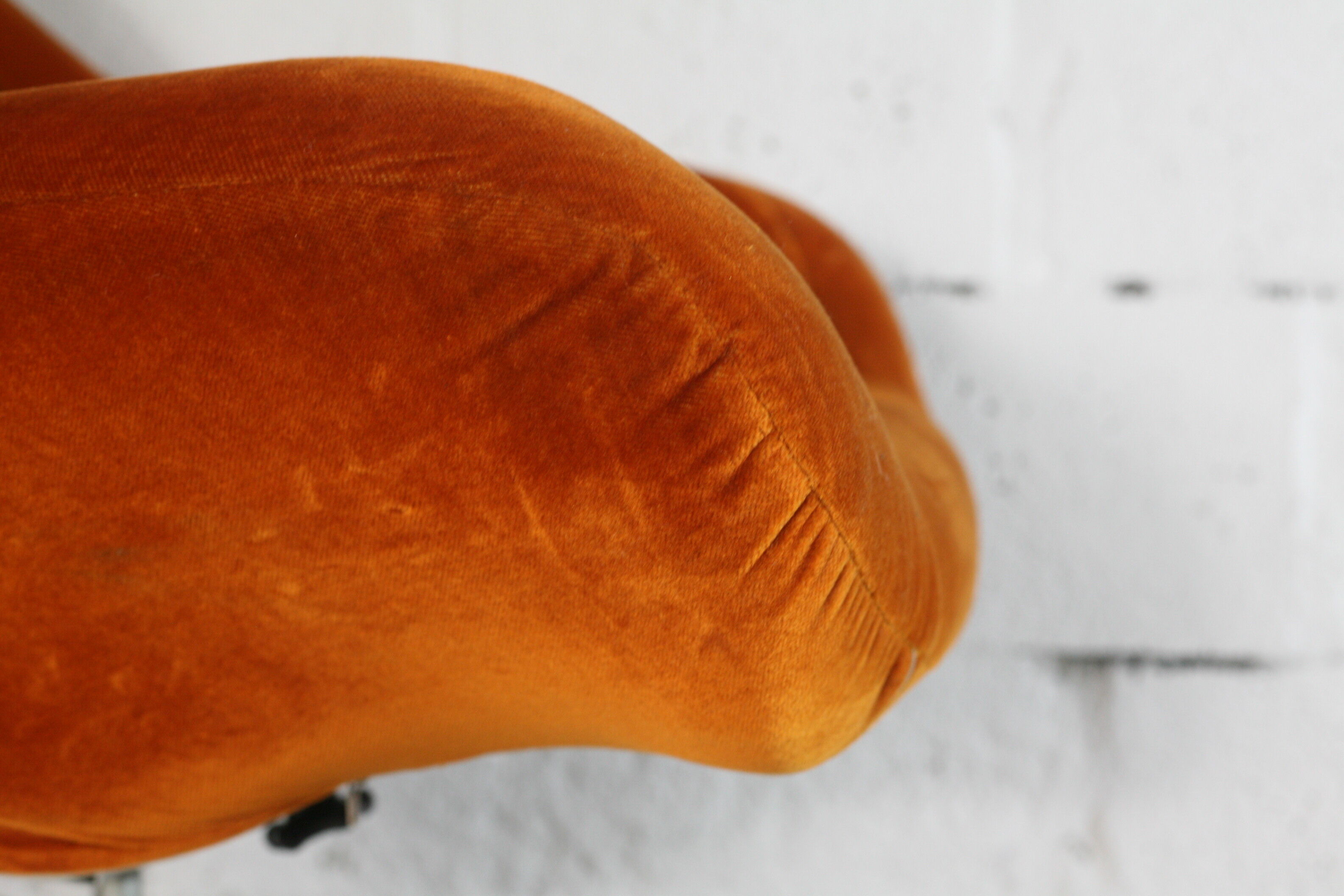 Space age chair, fiberglass, orange velvet, circa 1970s