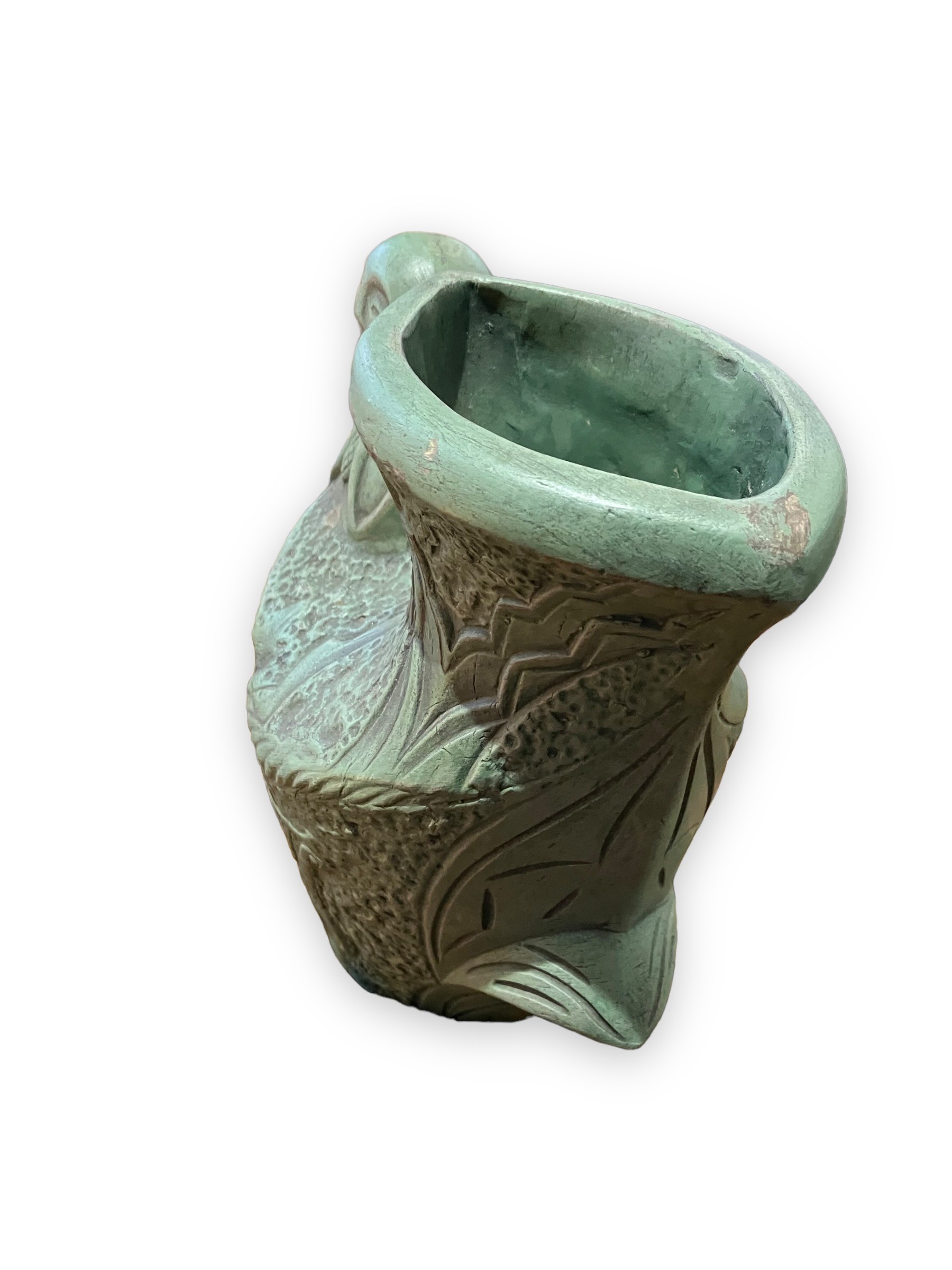 Ethnic anthropomorphic vase in patinated terracotta