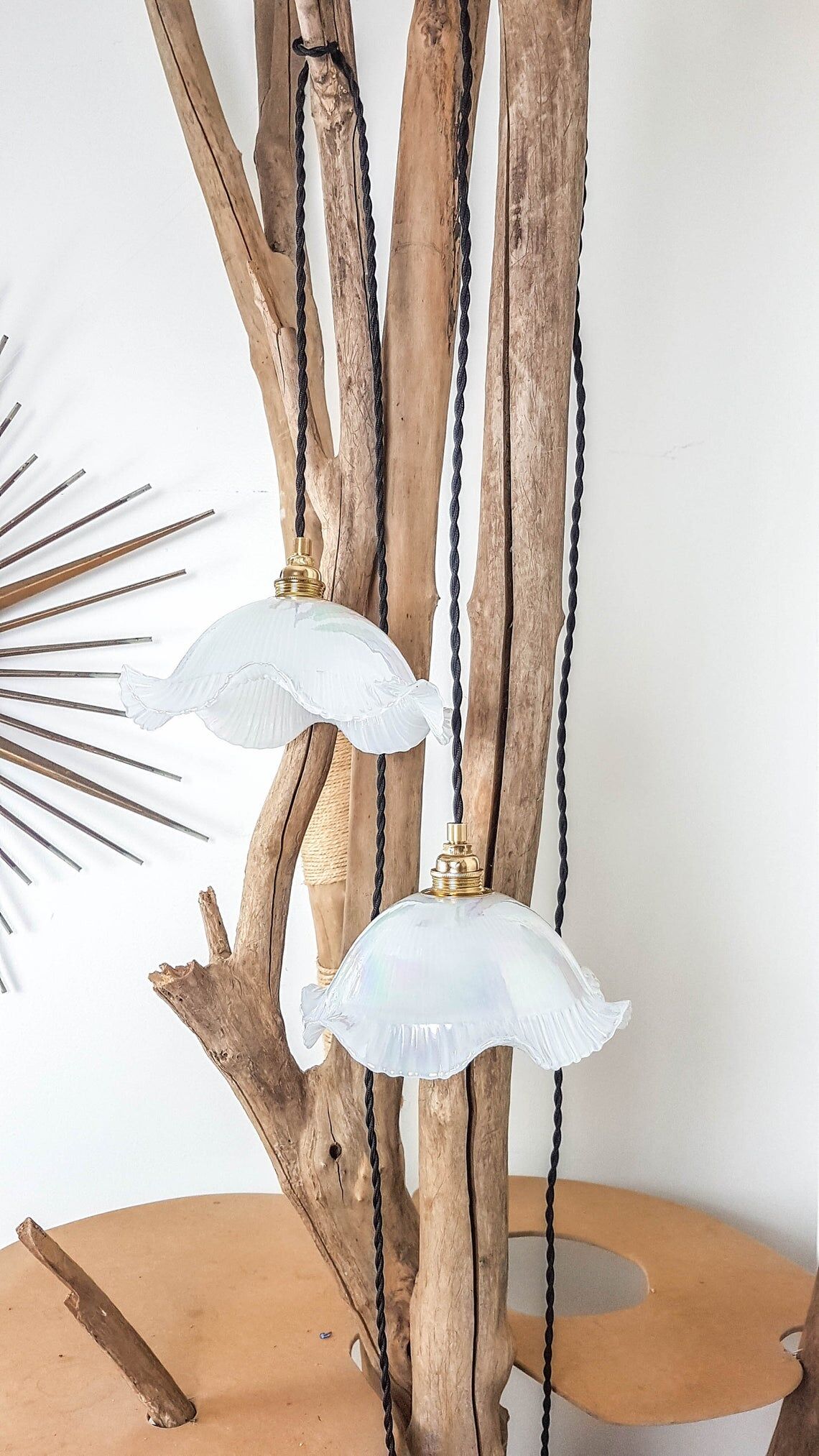 Pair of walking lamps with opaline globe