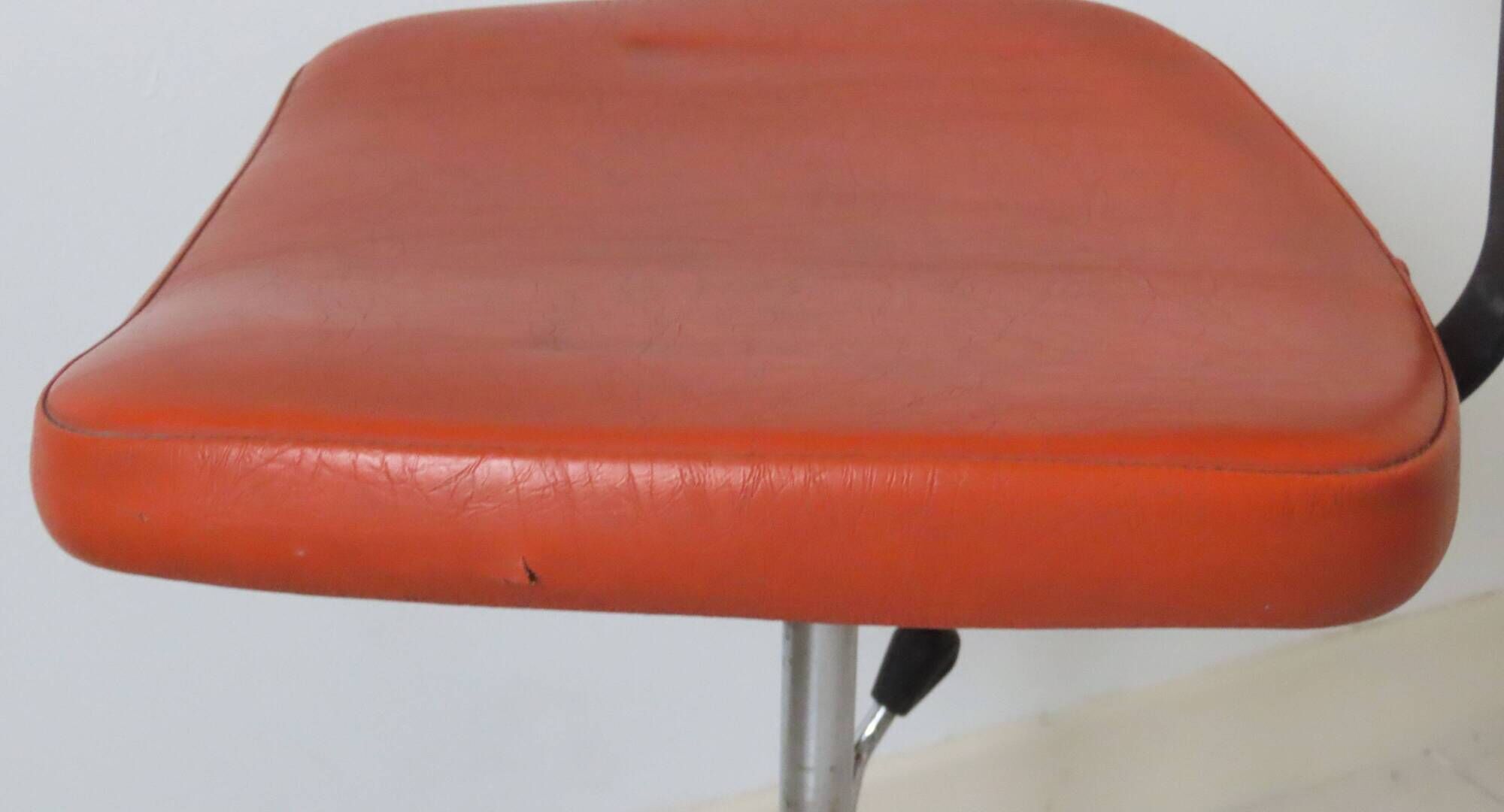 Eurosit vintage industrial workshop chair in chromed metal and orange imitation leather