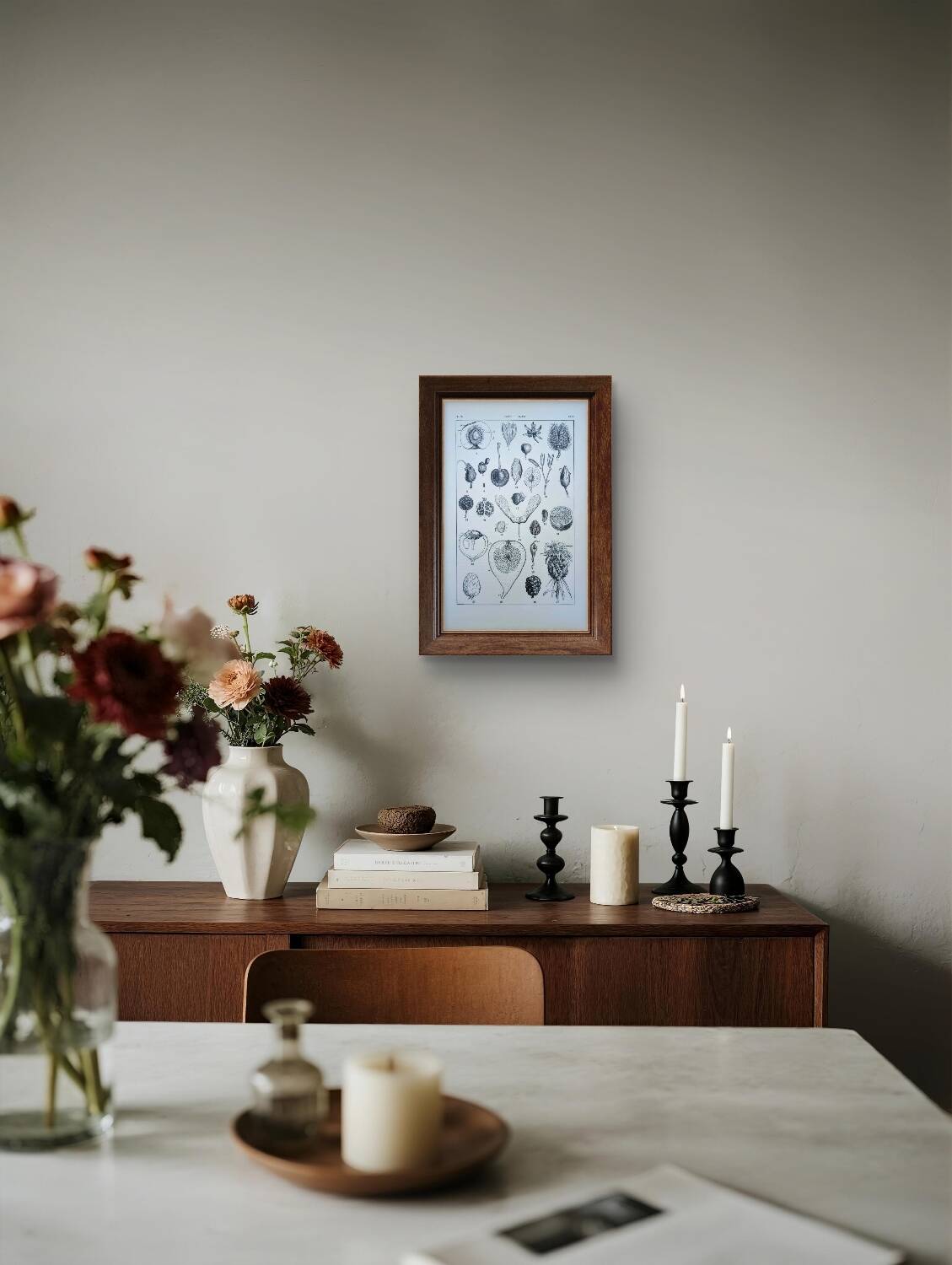 Printed in 1889, fruits and seeds. Antique botanical plate.