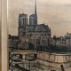 Old painting on canvas buffet 56 Notre Dame Paris + vintage wooden frame