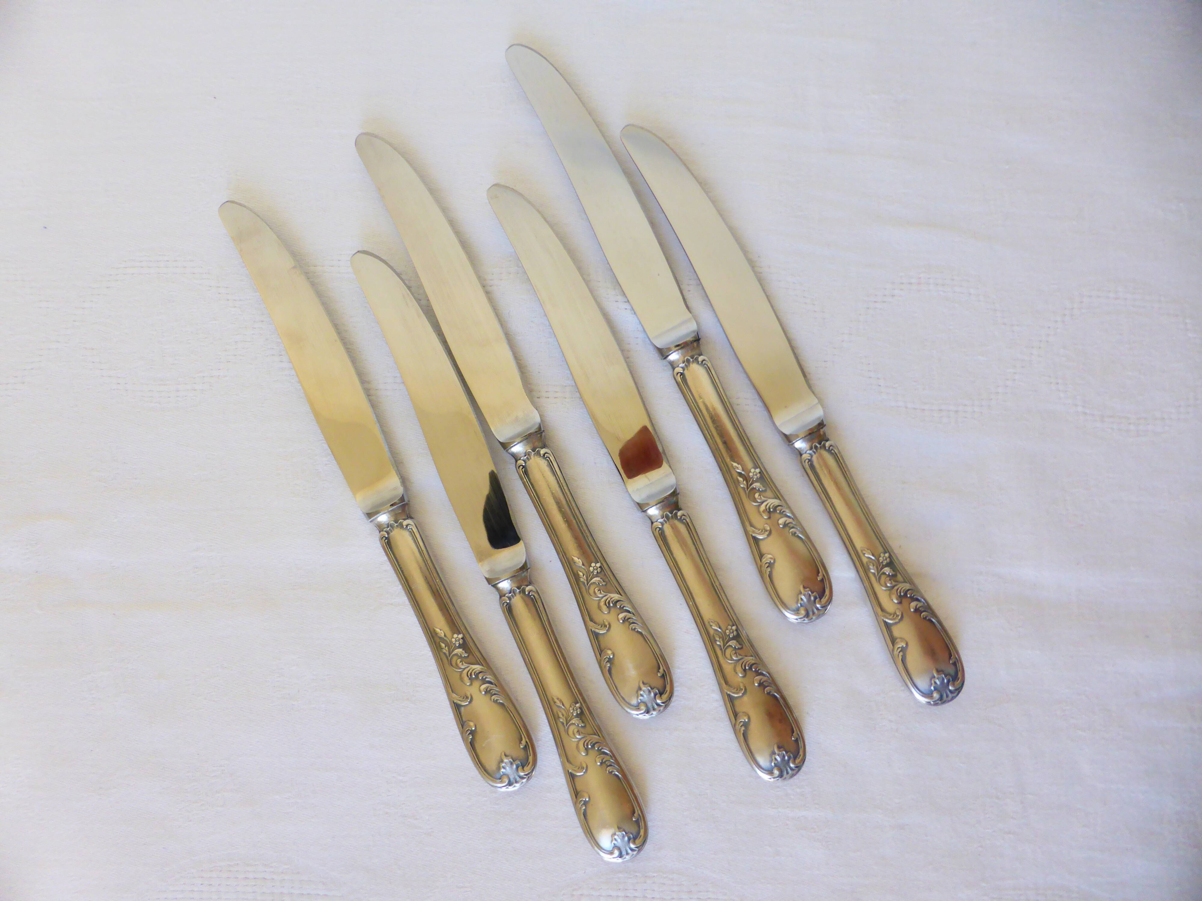 6 dessert knives in silver metal punched 2106271