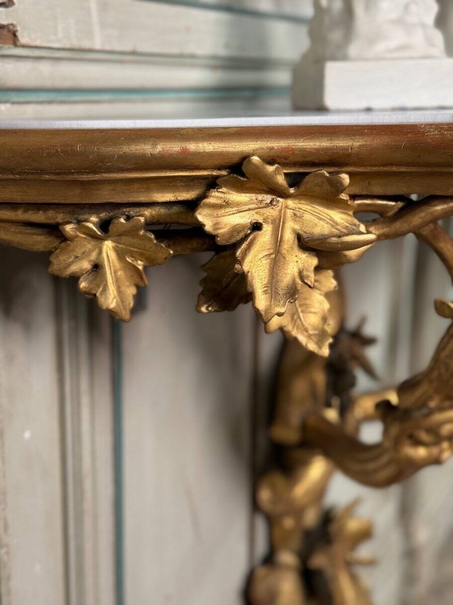 Carved and Gilded Wooden Console Imitating Natural Wood, Italy circa 1880