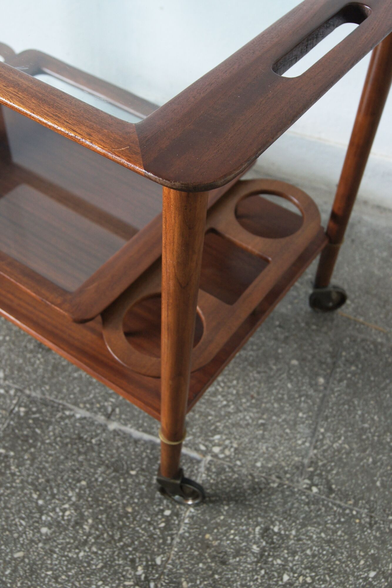 Italian Modern Mahogany Bar Cart with Serving Tray