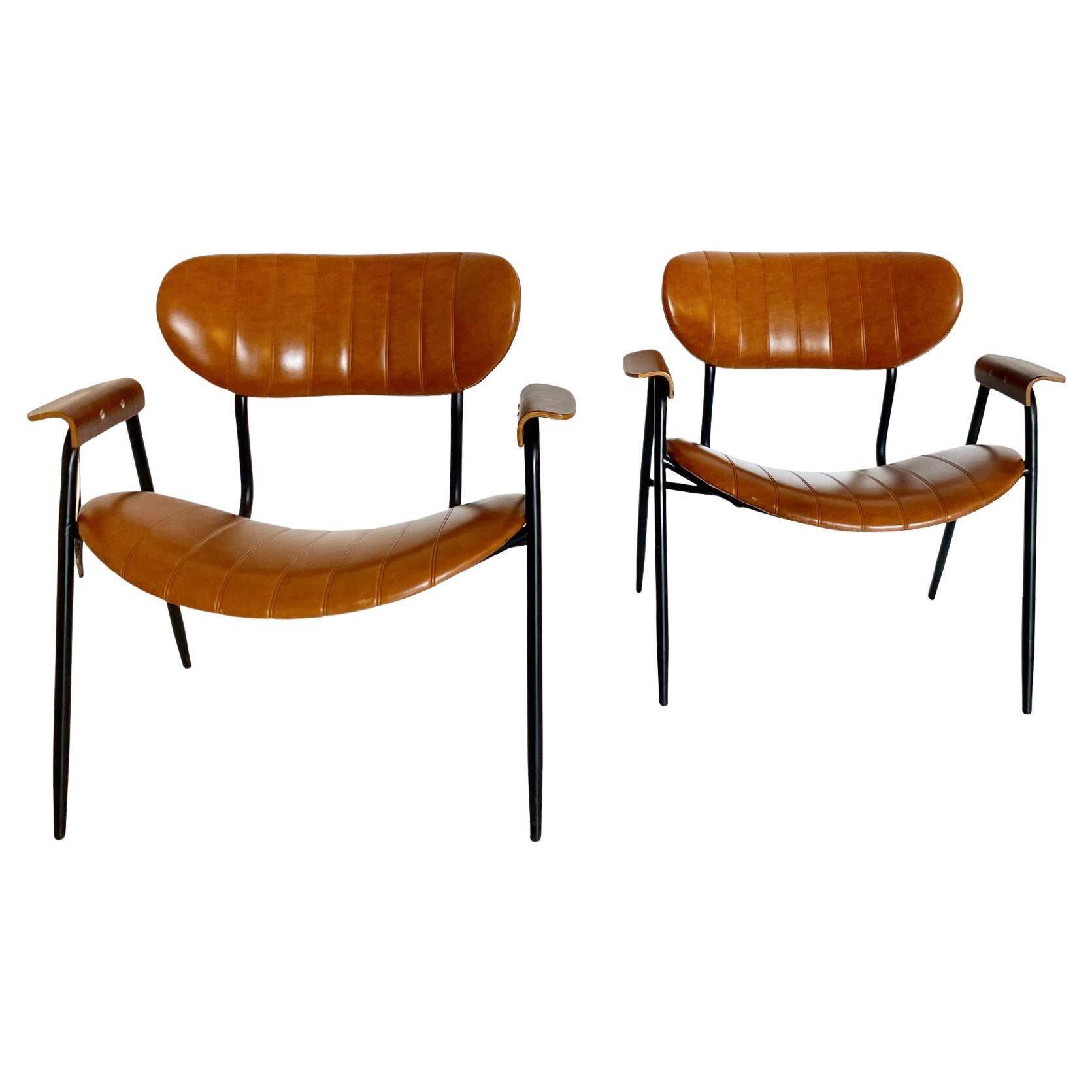 Mid Century Modern Lounge Chairs, set of two, Gastone Rinaldi style, Italy 1960's