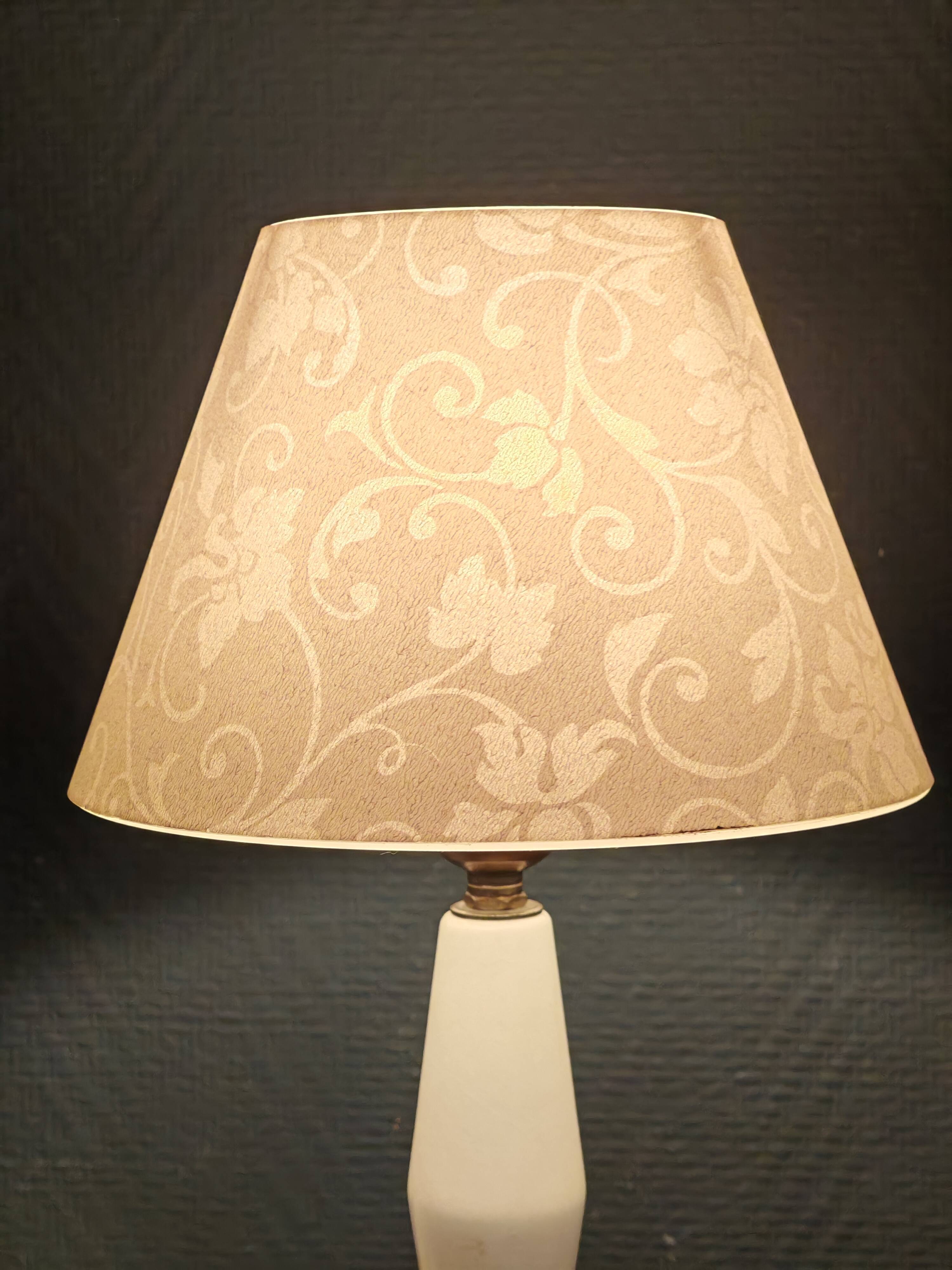 Vintage Table Lamp in White Marble and Brass