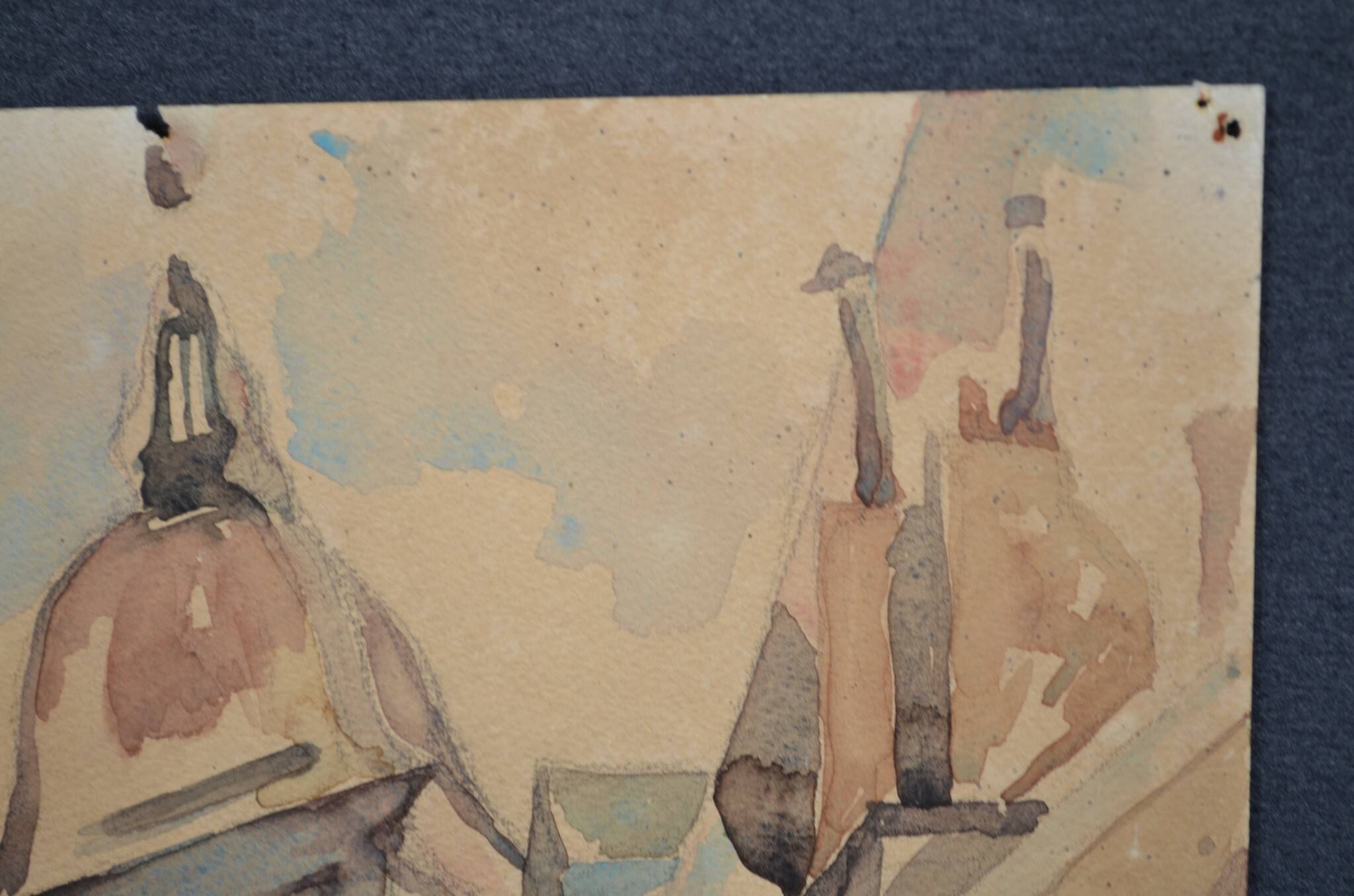 French school 20th century "the old village and its church" watercolor, circa 1935