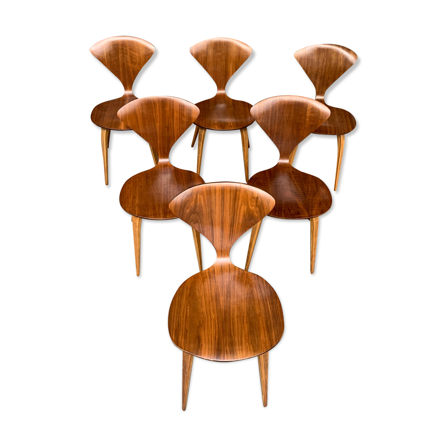 Series of 6 Norman Cherner chairs for Plycraft USA in teak, 1960s