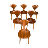 Series of 6 Norman Cherner chairs for Plycraft USA in teak, 1960s