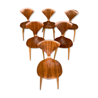 Series of 6 Norman Cherner chairs for Plycraft USA in teak, 1960s