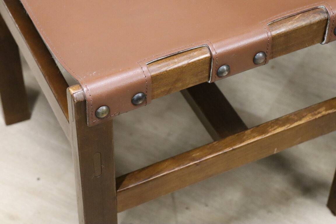 Series of 6 vintage Maison Regain chairs in leather and wood, 1960s