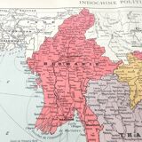 Old Indochina Asia map 43x43cm from 1950