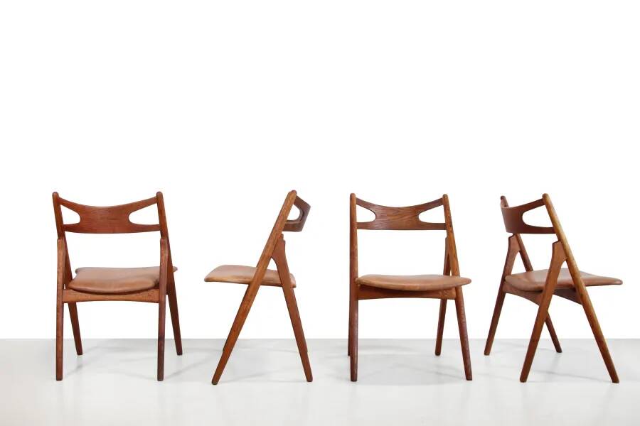 Set of 4 oak Hans Wegner Sawbuck model CH29 chairs by Carl Hansen and Son