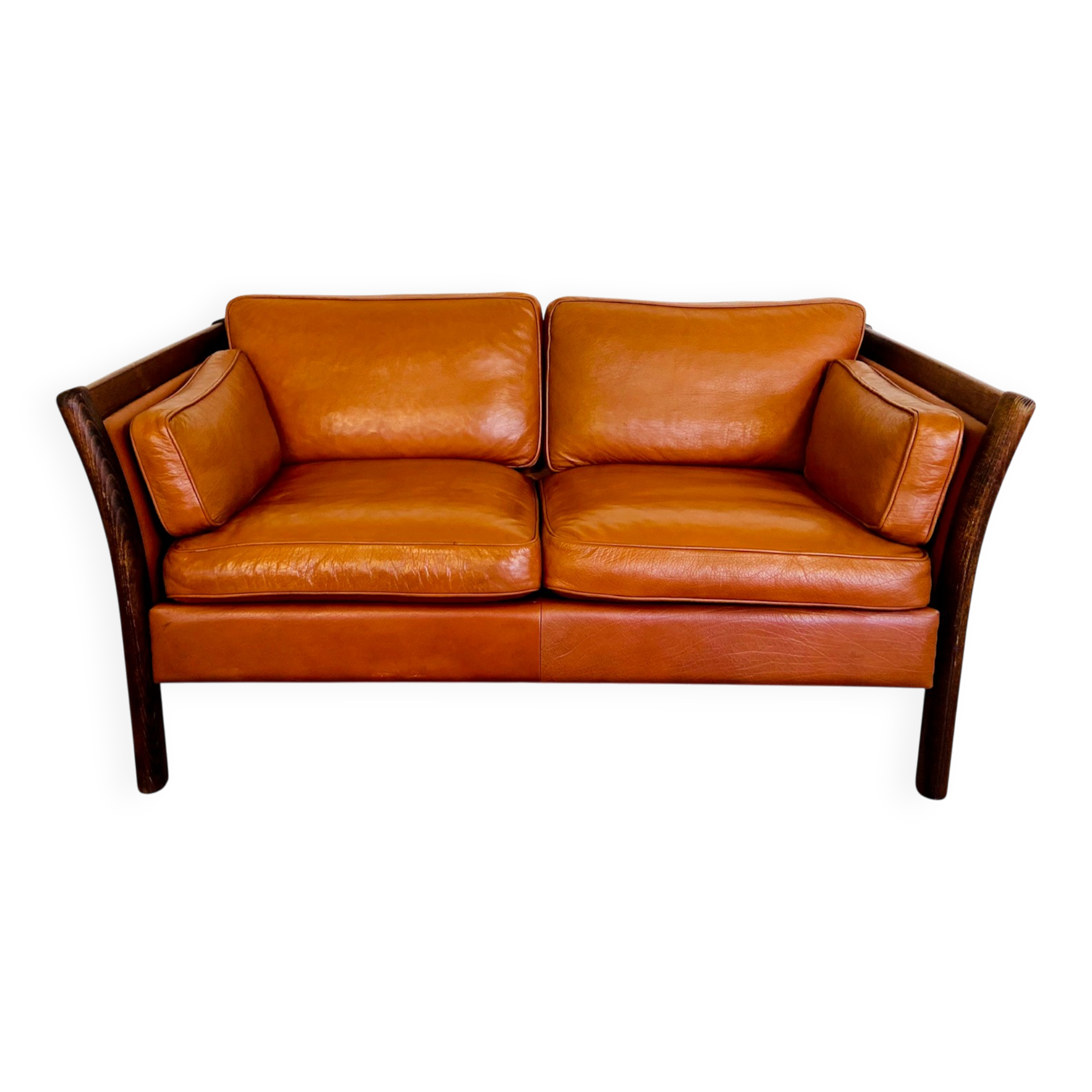 Canapé vintage danois des années 60 en cuir cognac pour 2 personnes.