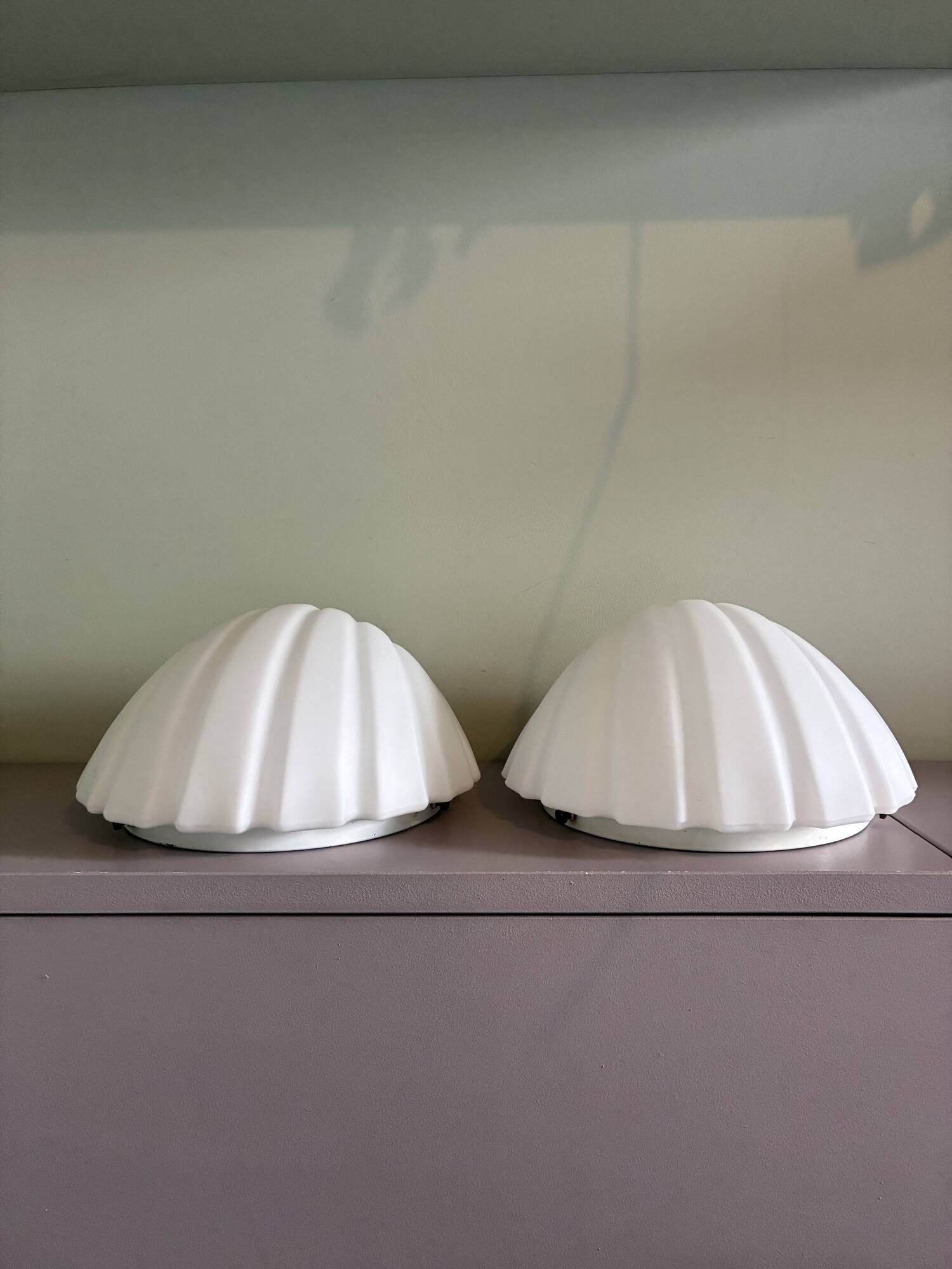 Two wall sconces in opal glass in the shape of seashells, Germany 1970
