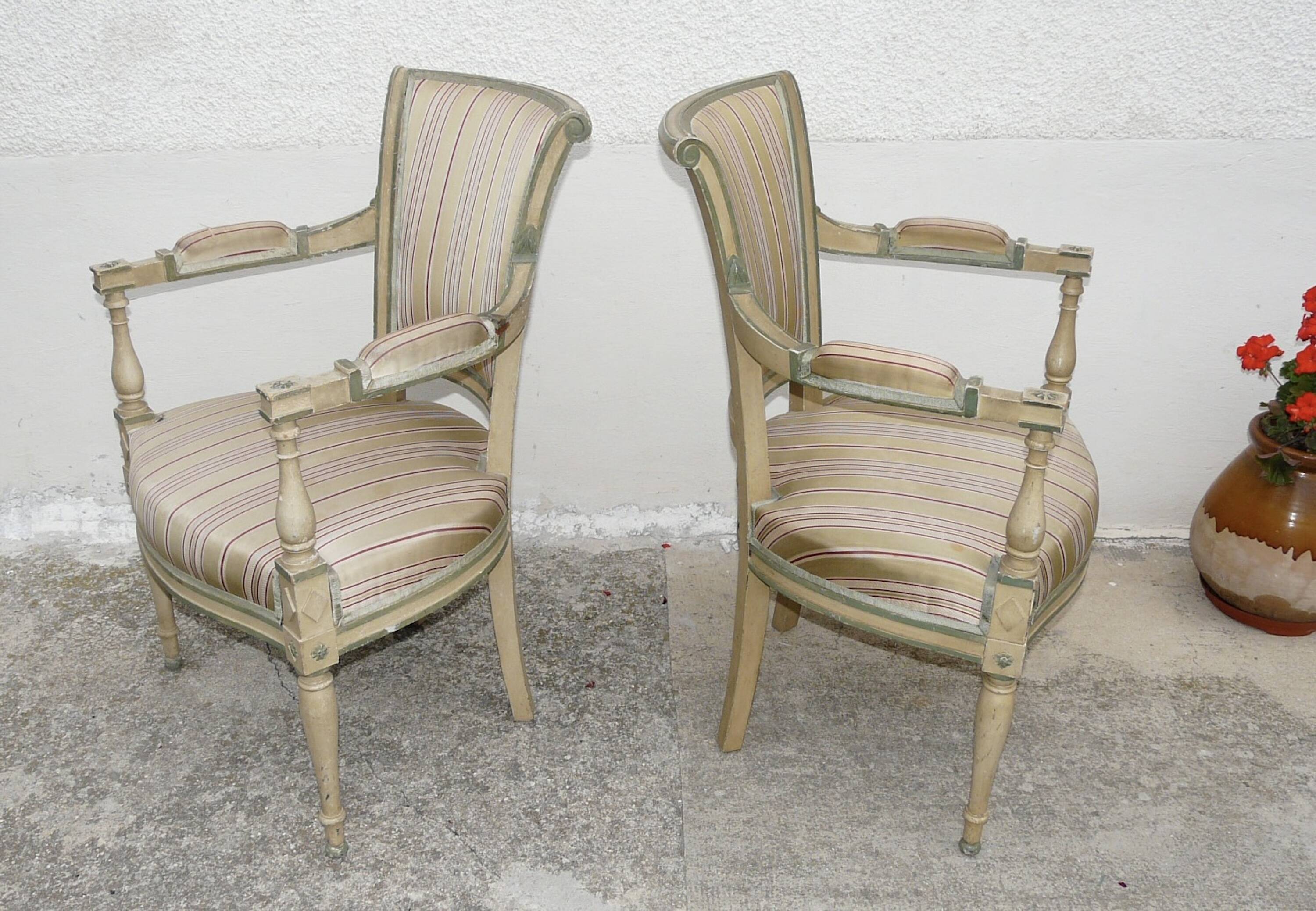 Pair of Directoire style cabriolet armchairs