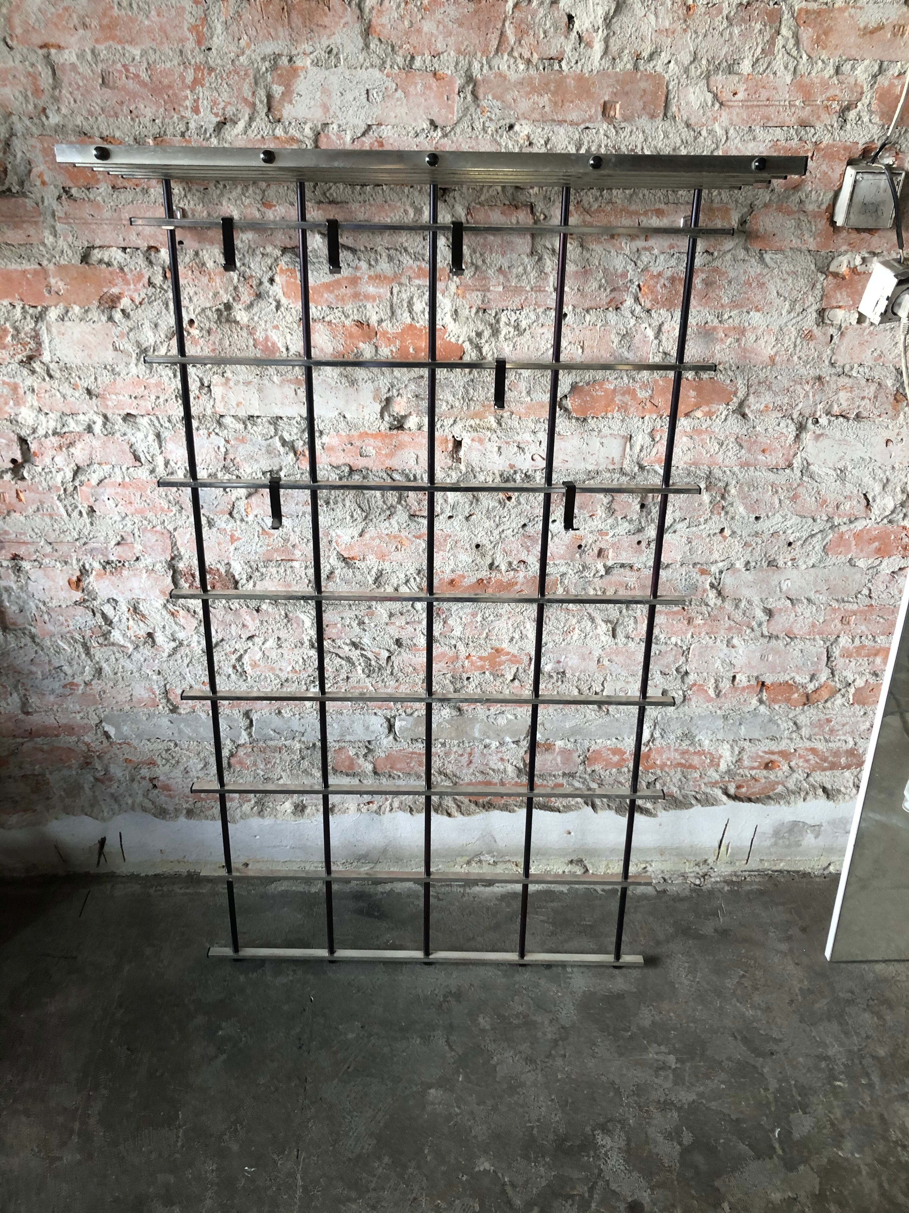 Silver & black metal wall rack, 1970