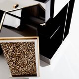 Enfilade laiton chrome miroir velour leopard Michel Pigneres 1969