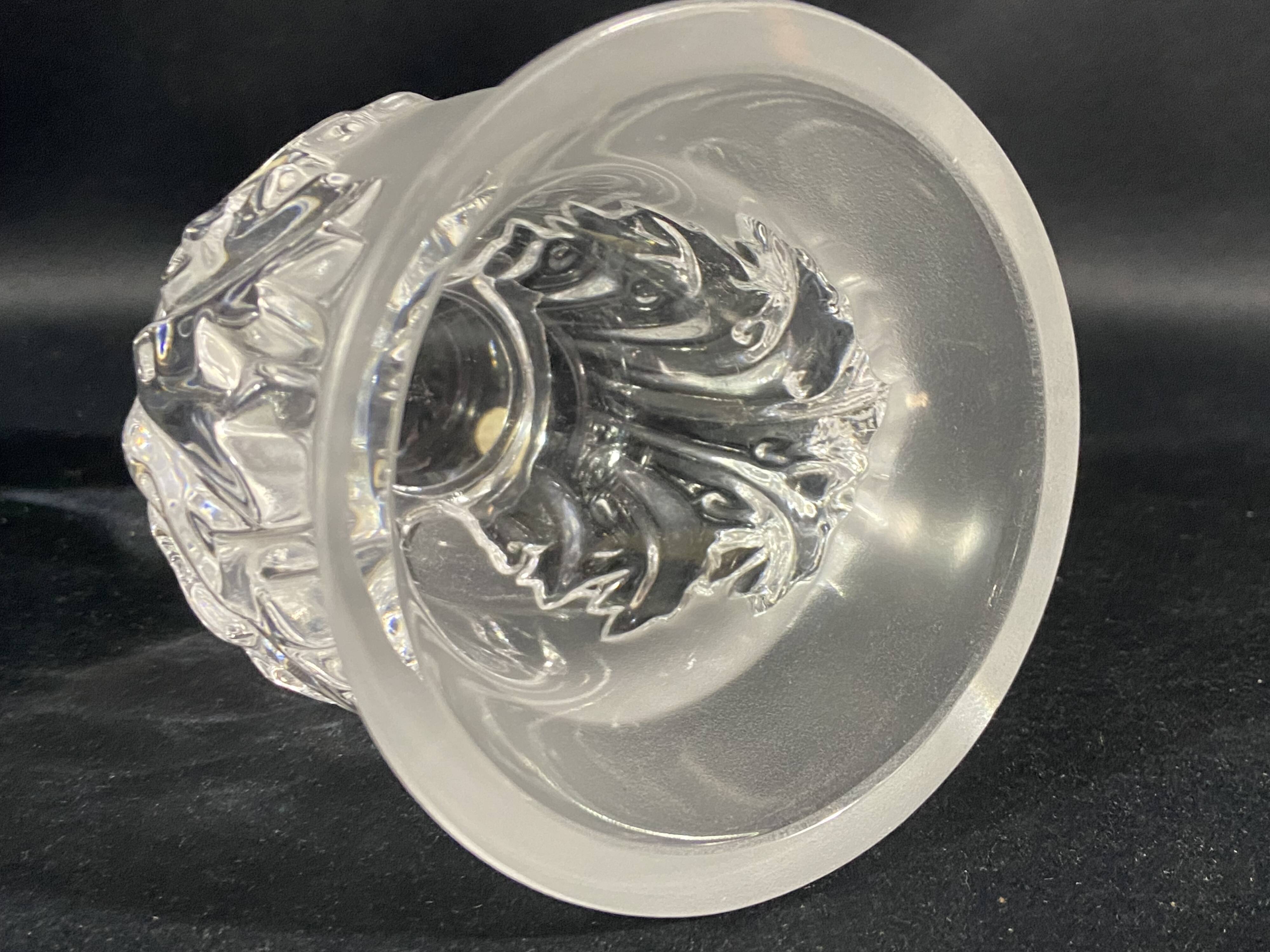 Vase on pedestal with foliage decoration signed lalique saint-cloud, possible pair