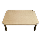 Importante table basse vintage italienne 1960 en formica laiton & acier dor