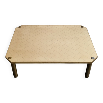 Important vintage italian coffee table 1960 in formica, brass & gold steel