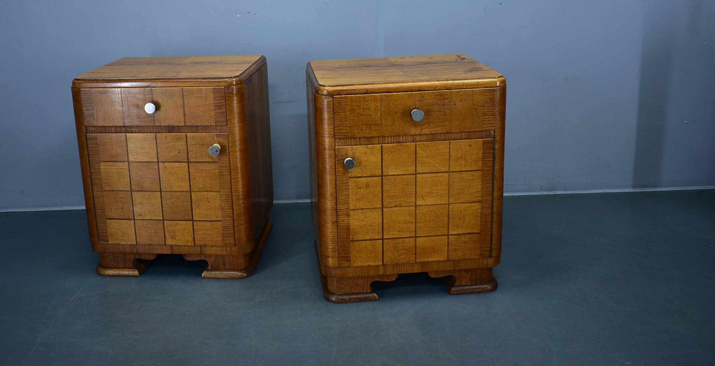 1940s pair of Art Deco bedside tables, Czechoslovakia