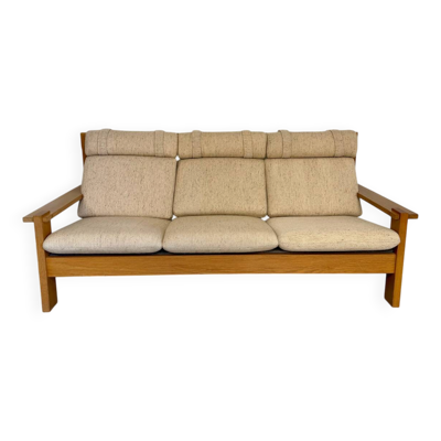 Canapé 3 places en chêne massif tissu design scandinave années 70