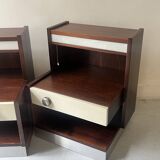 Pair of backlit bedside tables in wood and chrome, France 1970